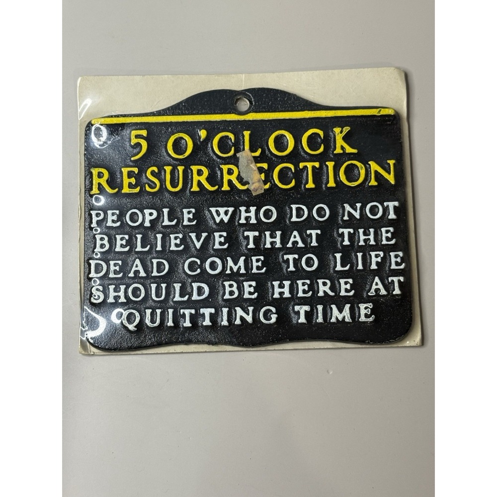 Vintage Cast Aluminum Sign - Mid-Century - 5 O'Clock Resurrection - 5" x 5" New - Picture 1 of 3
